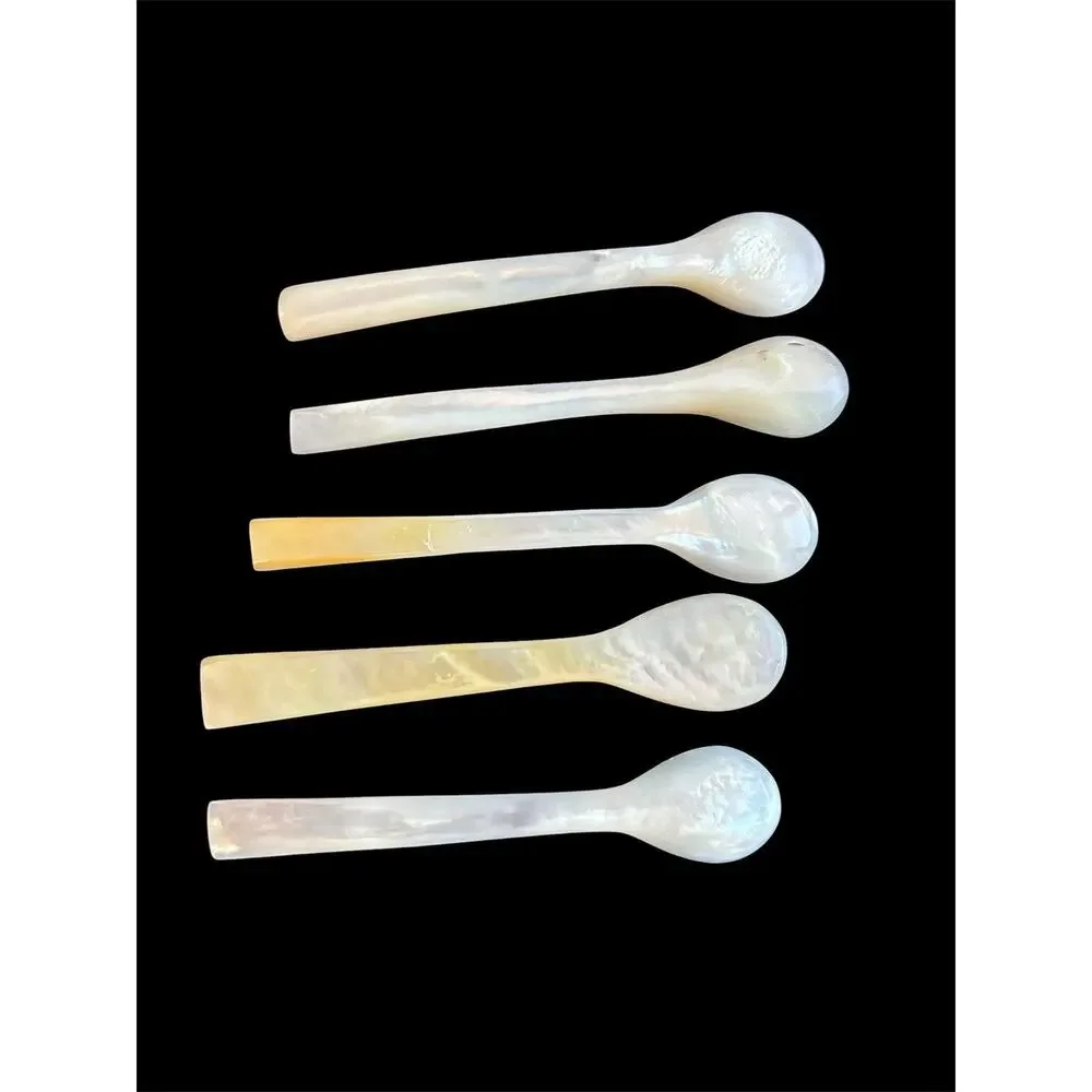 Set Of 5 Vtg Mother Of Pearl Caviar Tasting 3” Spoons